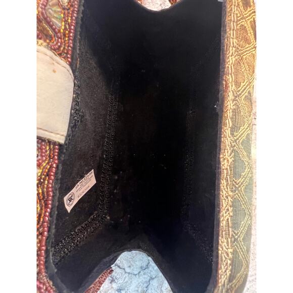 Mary Frances Green & Gold Floral Beaded Hard Case Hand Bag Purse Embellished JL - Picture 10 of 16